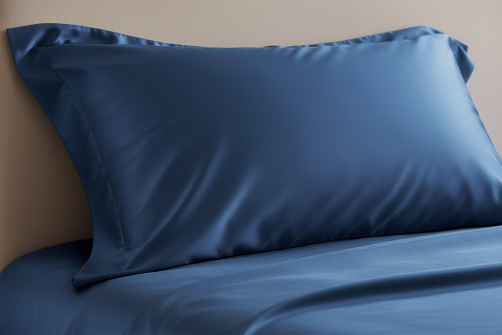 Blue Oxford Silk Pillowcase detail shot