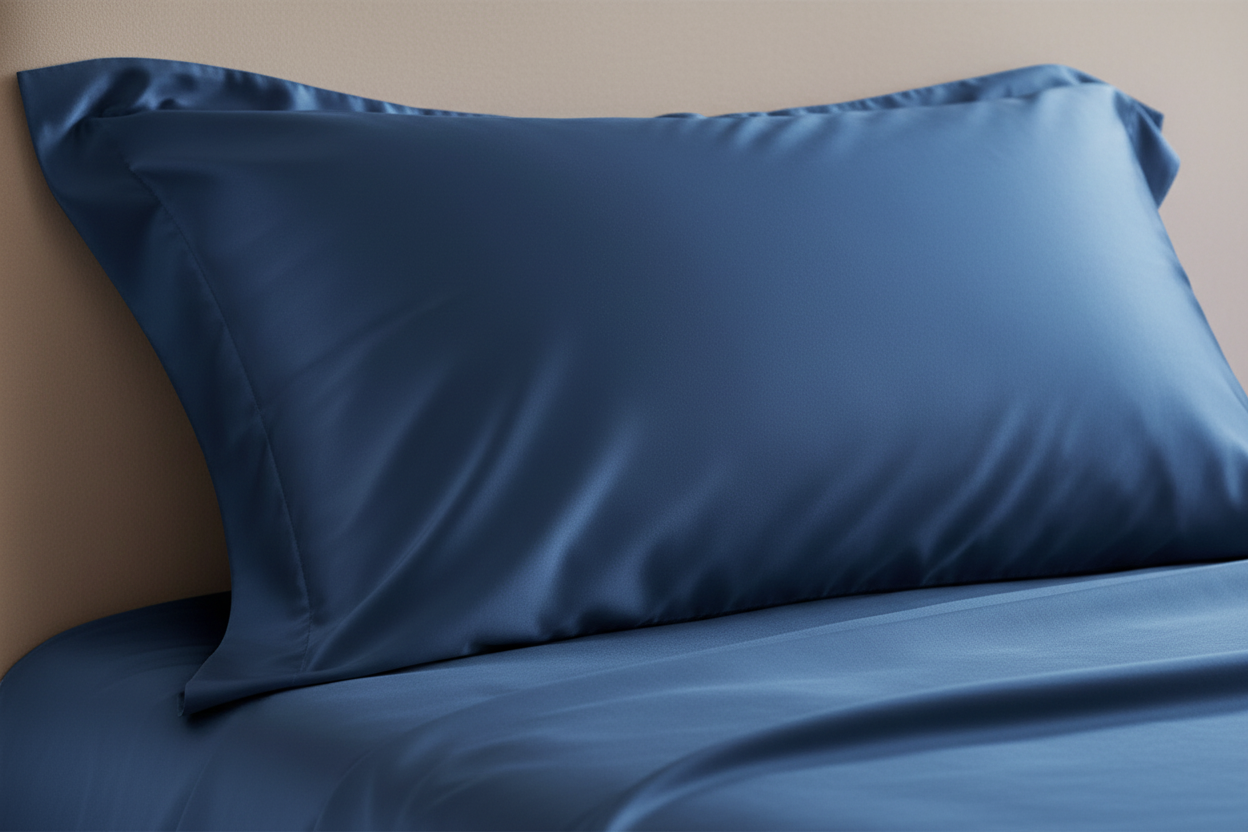 Blue Oxford Silk Pillowcase detail shot