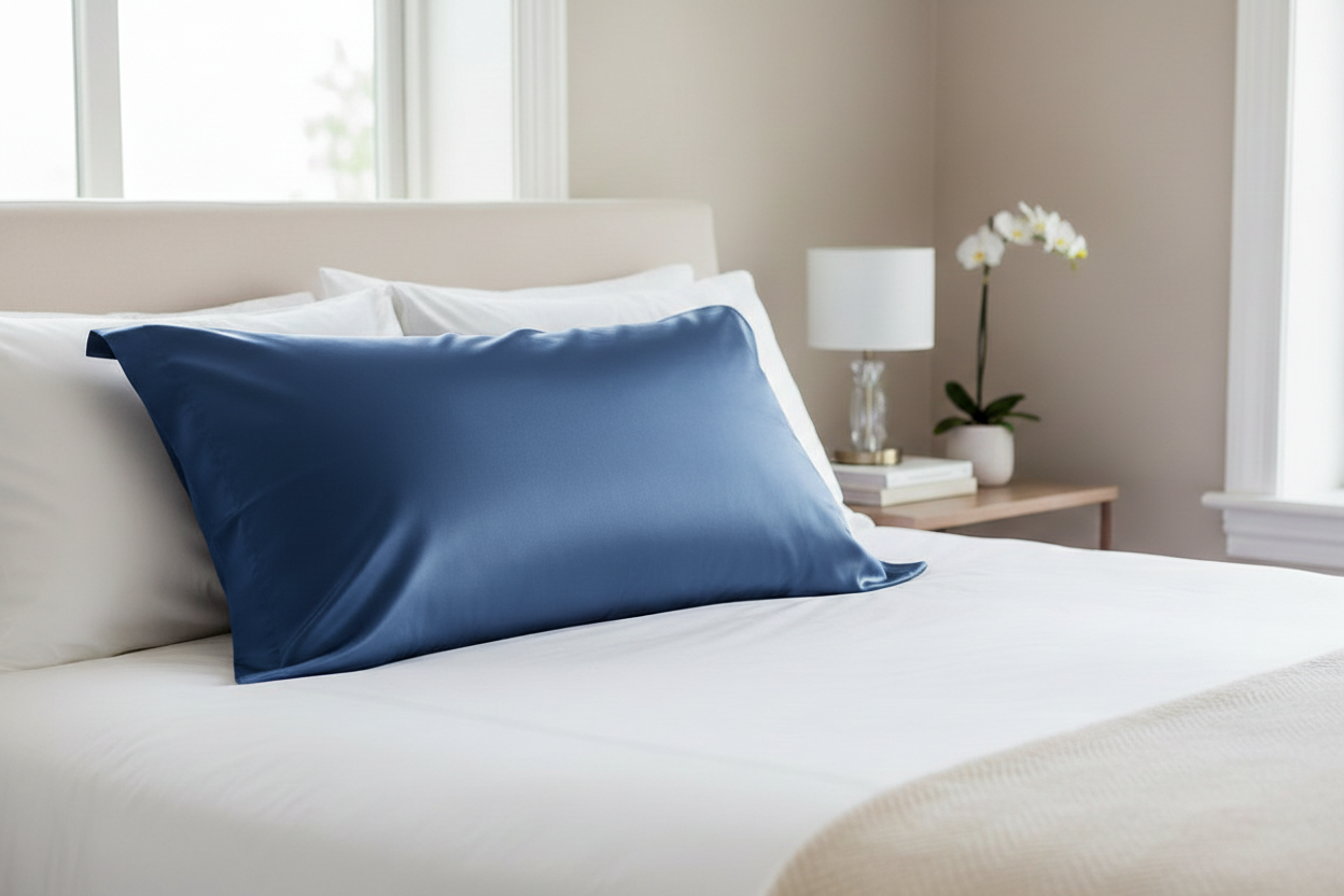 Blue Oxford Silk Pillowcase lifestyle image