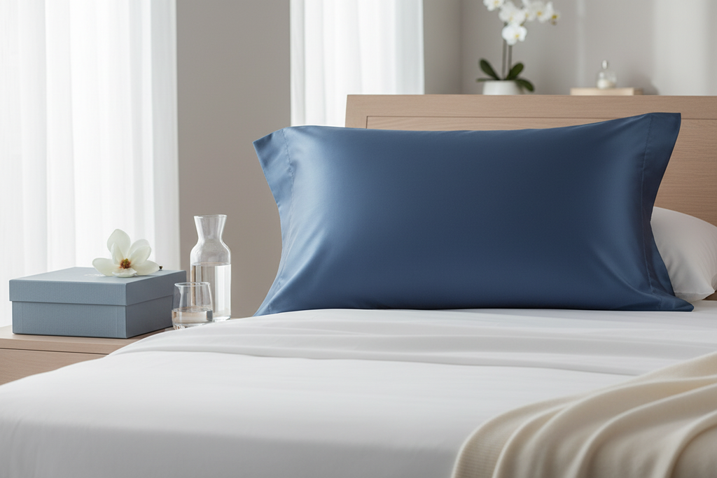Blue silk pillowcase 25 momme Oxford style with gift box