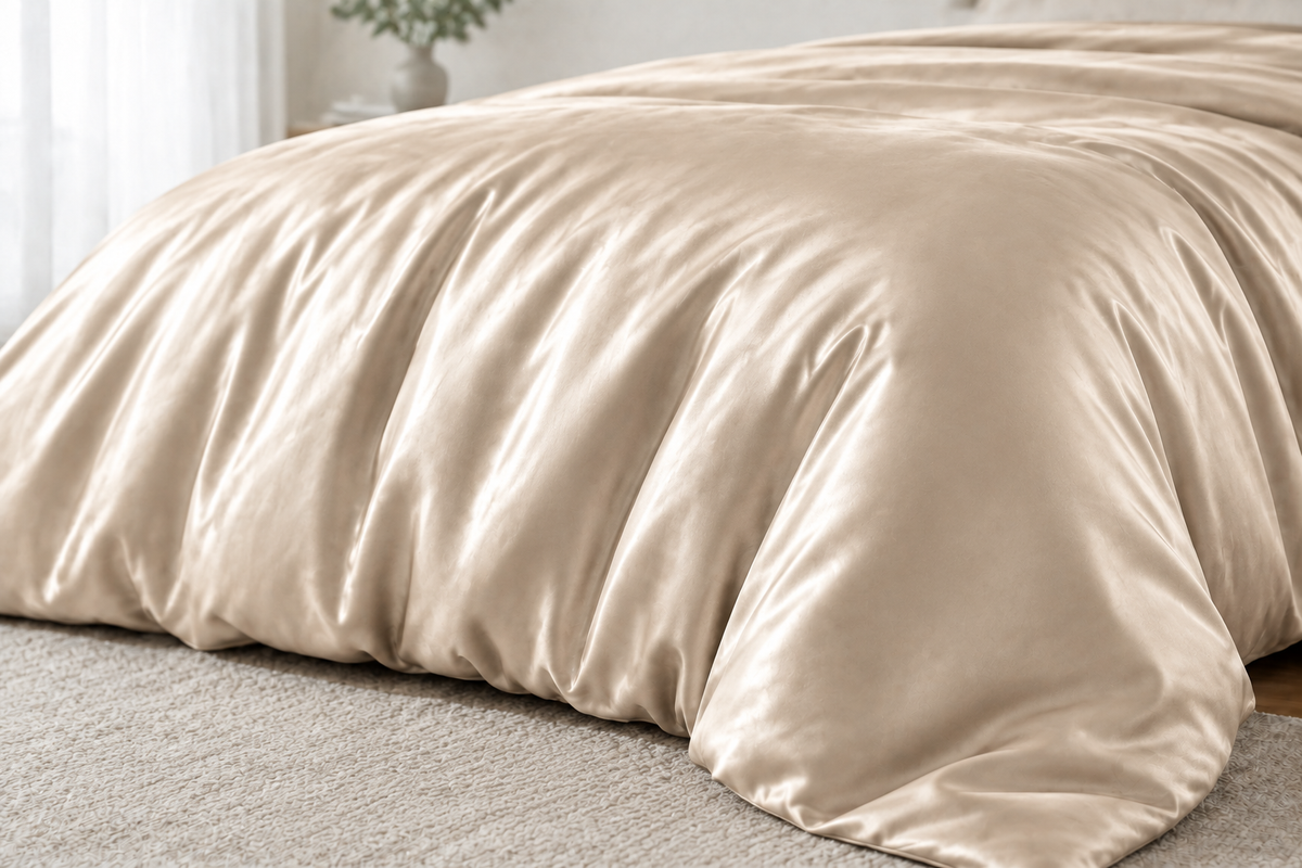 Champagne satin duvet cover close-up