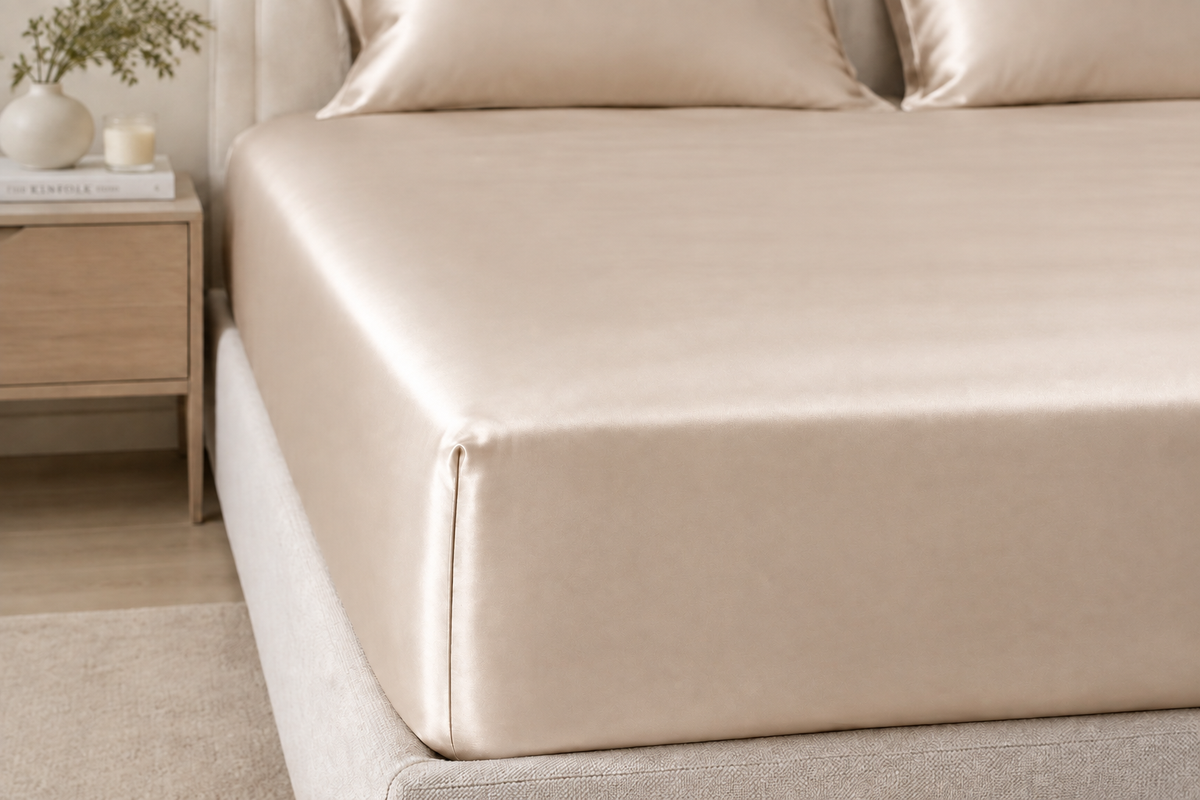 Champagne satin fitted sheet