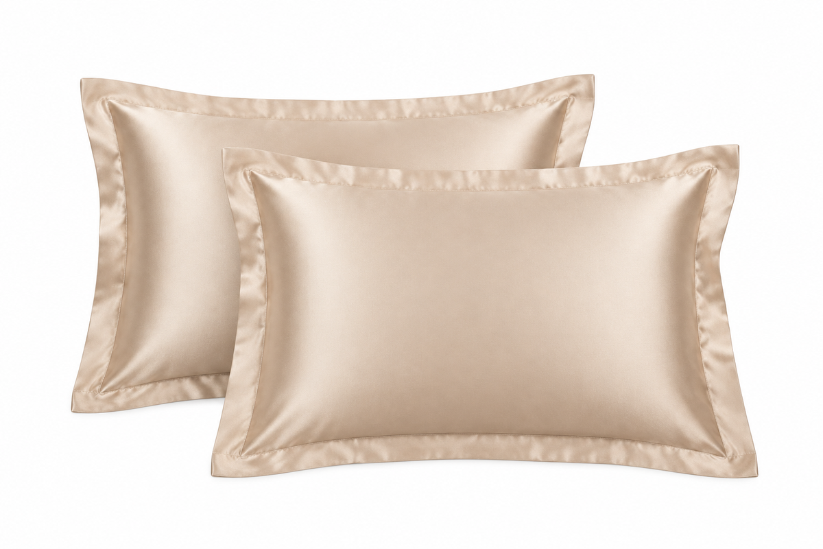 Generated mockup of champagne satin pillowcases
