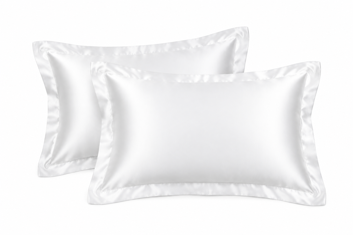 Generated mockup of white satin pillowcases