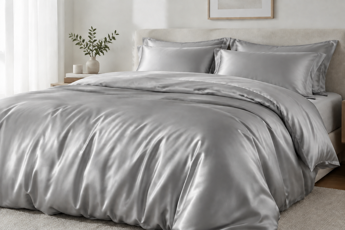 Grey satin duvet cover