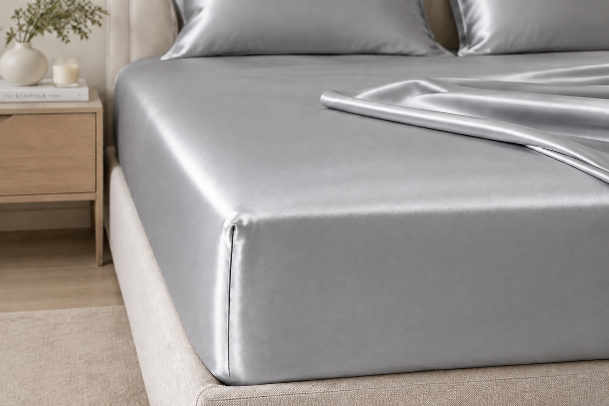 Grey satin fitted sheet