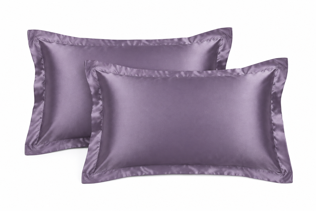 Generated mockup of purple satin pillowcases