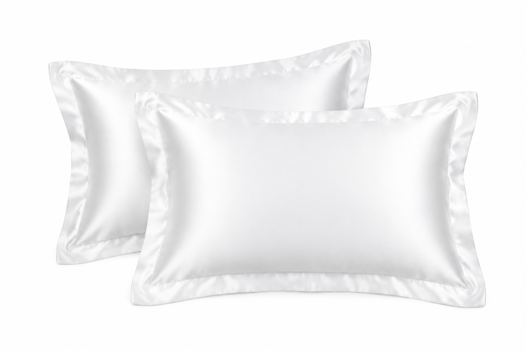 Generated mockup of white satin pillowcases