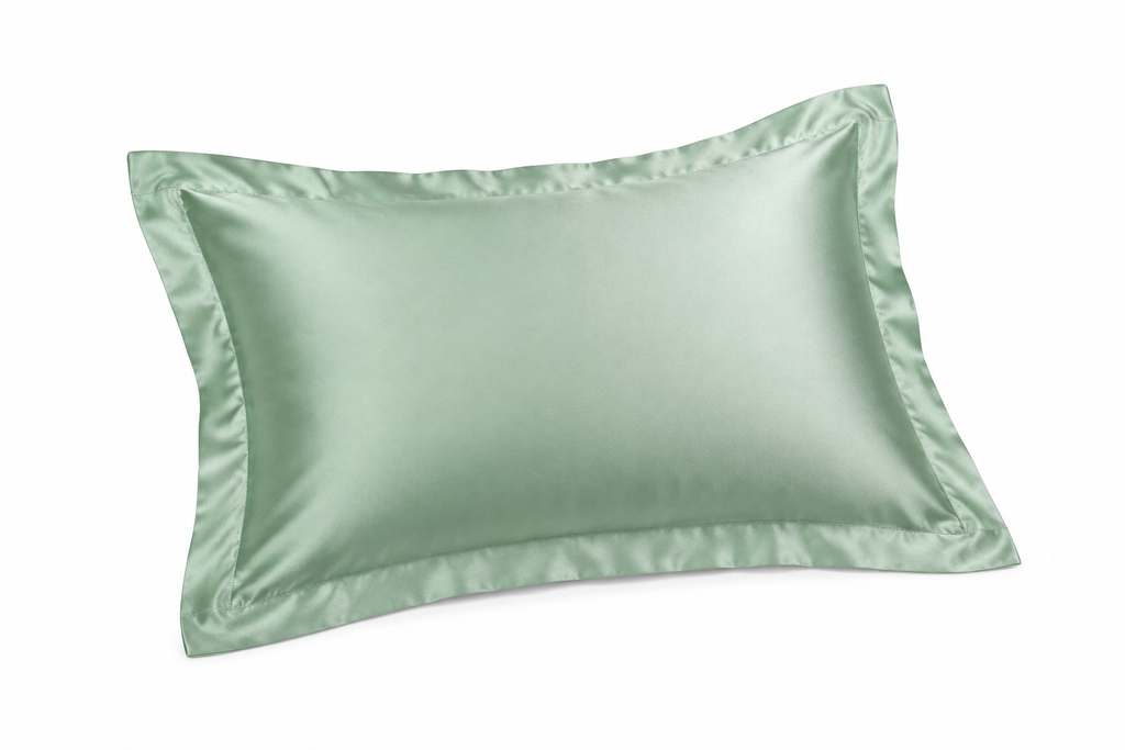 Generated mockup of one green satin pillowcase