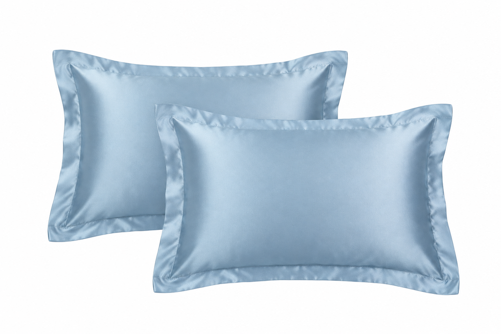 Generated mockup of blue satin pillowcases