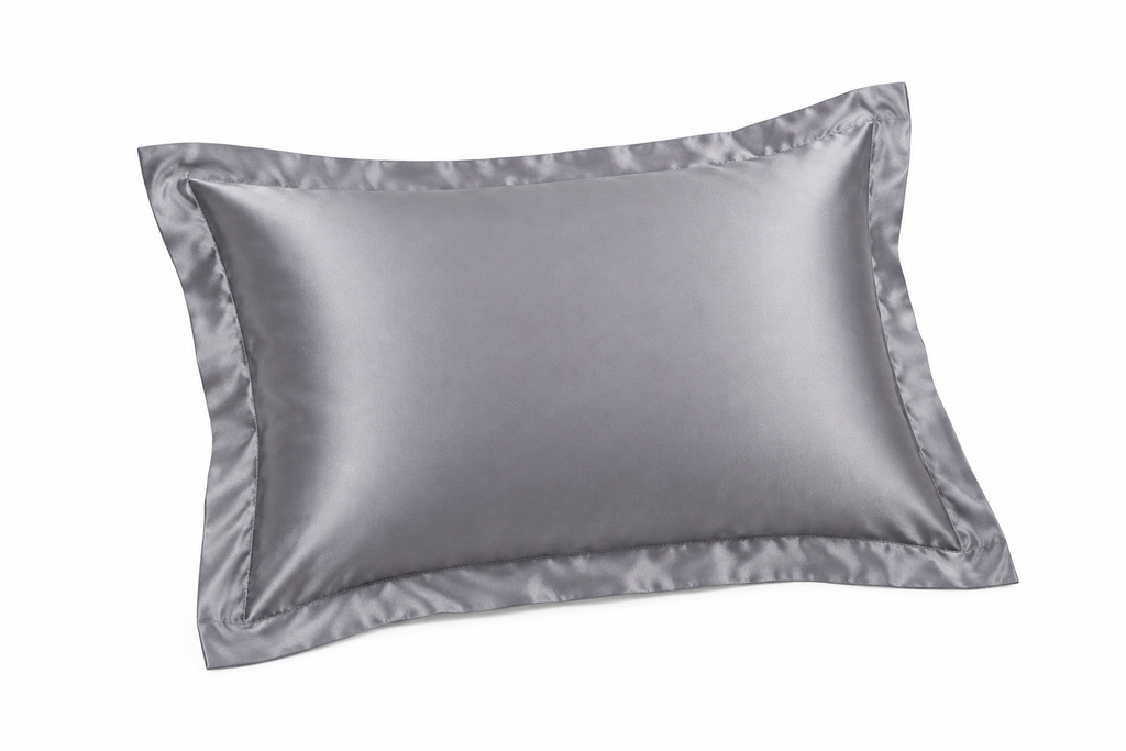 Generated mockup of one grey satin pillowcase