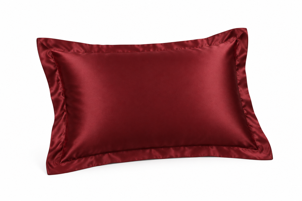 Generated mockup of one red satin pillowcase