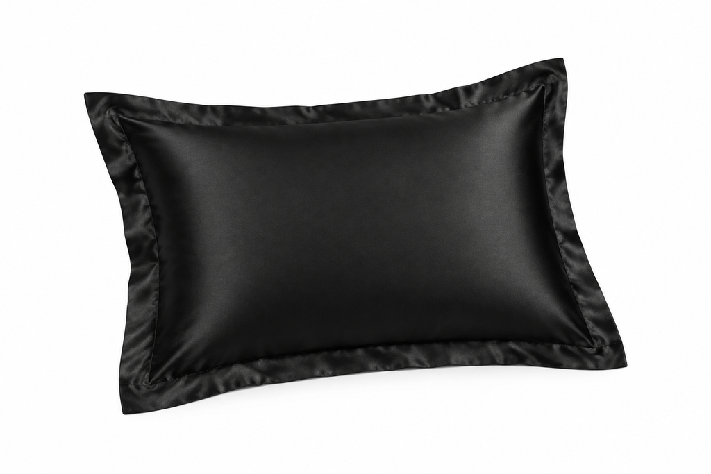 Generated mockup of one black satin pillowcase
