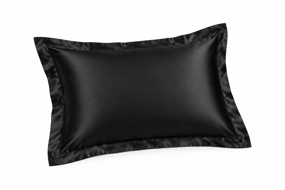 Generated mockup of one black satin pillowcase