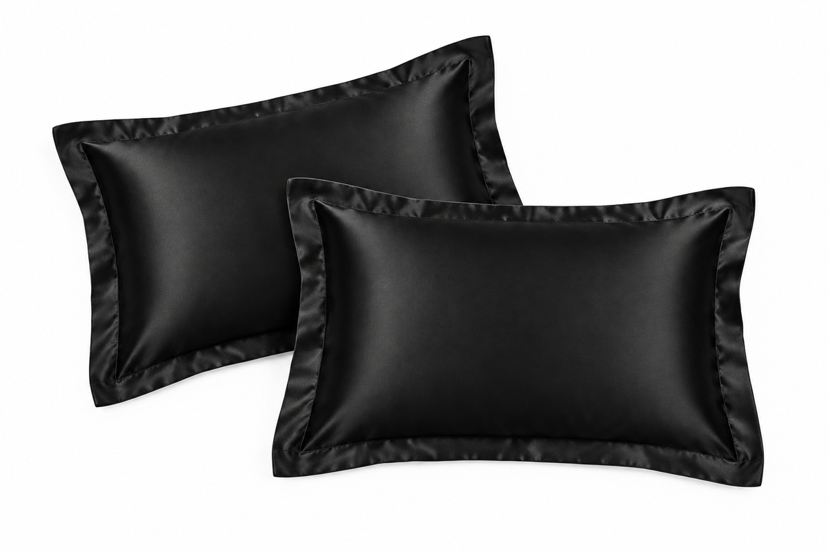Generated mockup of black satin pillowcases
