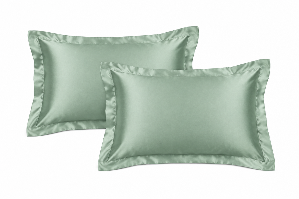 Generated mockup of green satin pillowcases