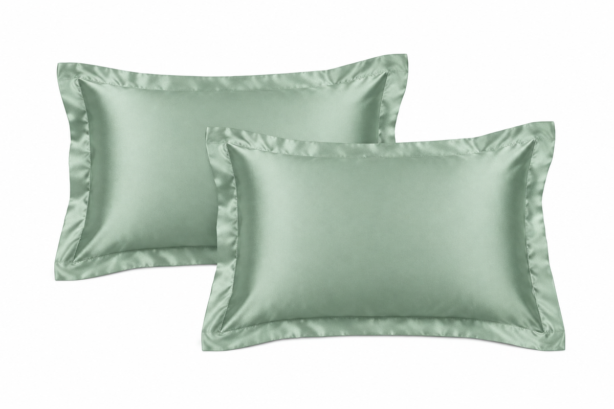 Generated mockup of green satin pillowcases