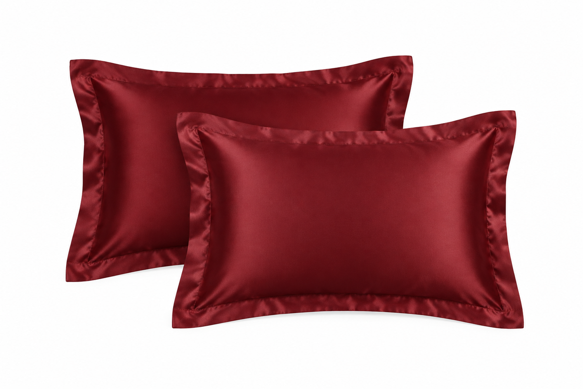 Generated mockup of red satin pillowcases