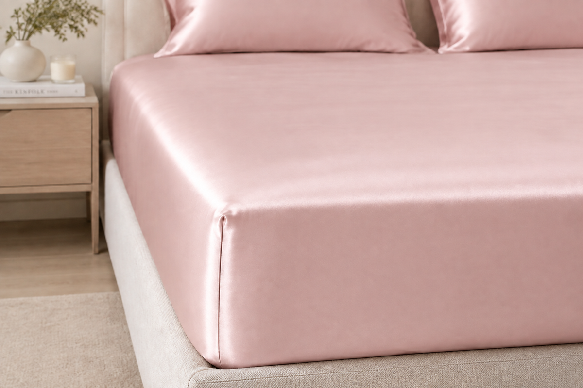 Pink satin fitted sheet